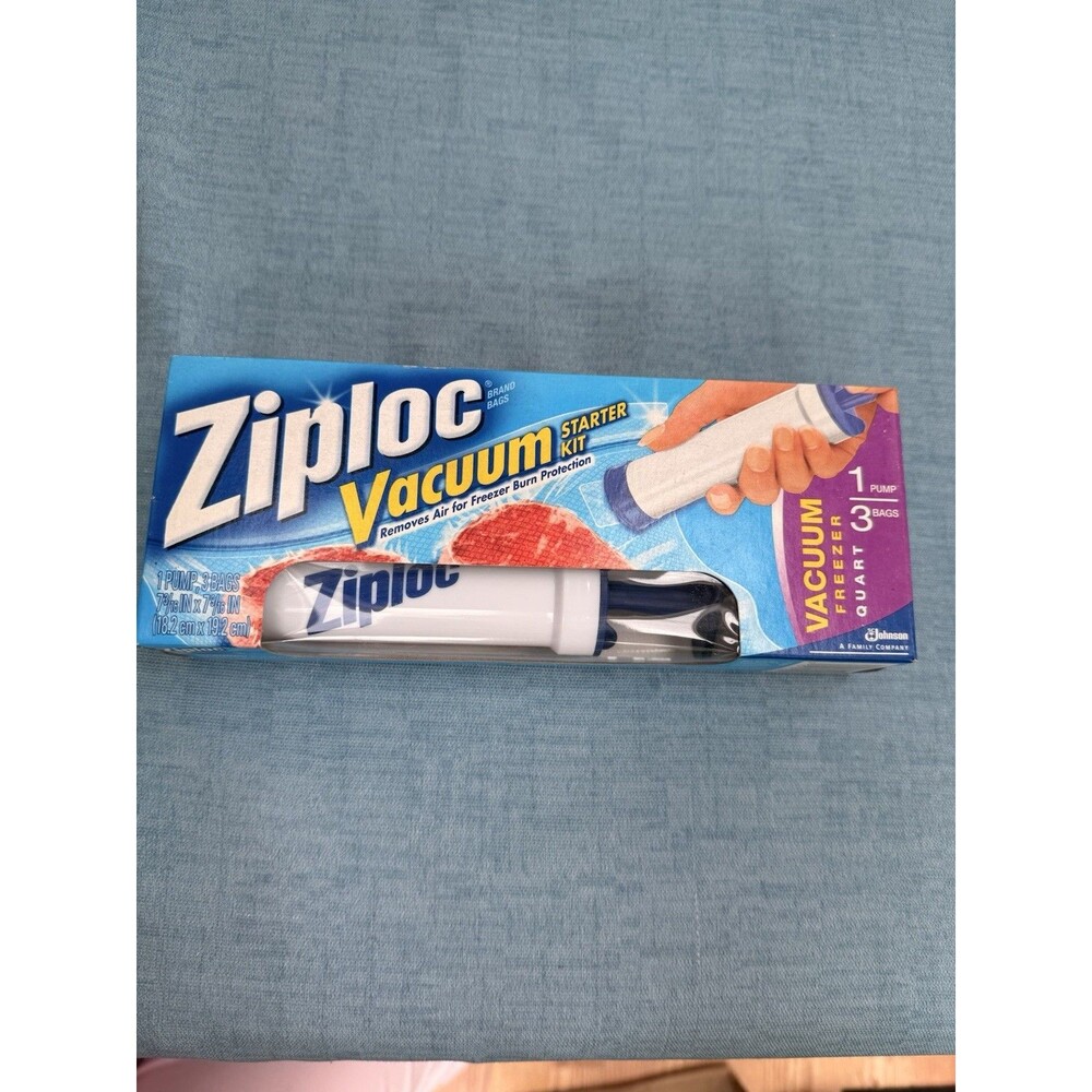 Ziploc Vacuum Starter Kit 1 Freezer Quart Size Pump & 3 Bags New Sealed Retired